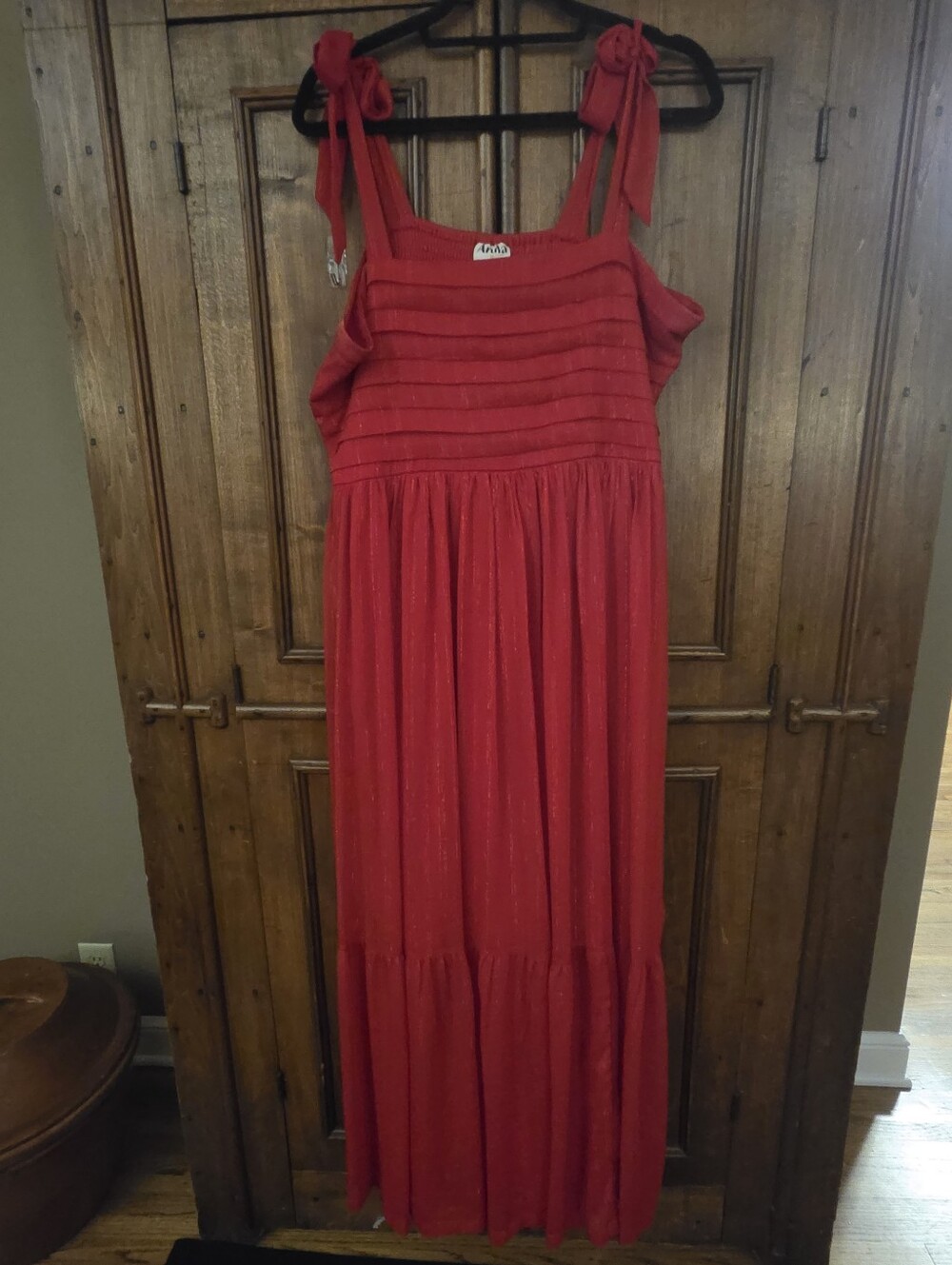 ARULA Red Tie-Shoulder Maxi Dress